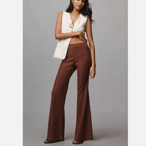 By Anthropologie 0 NWT Linen Flare Pants Flared Brown Size 0 New